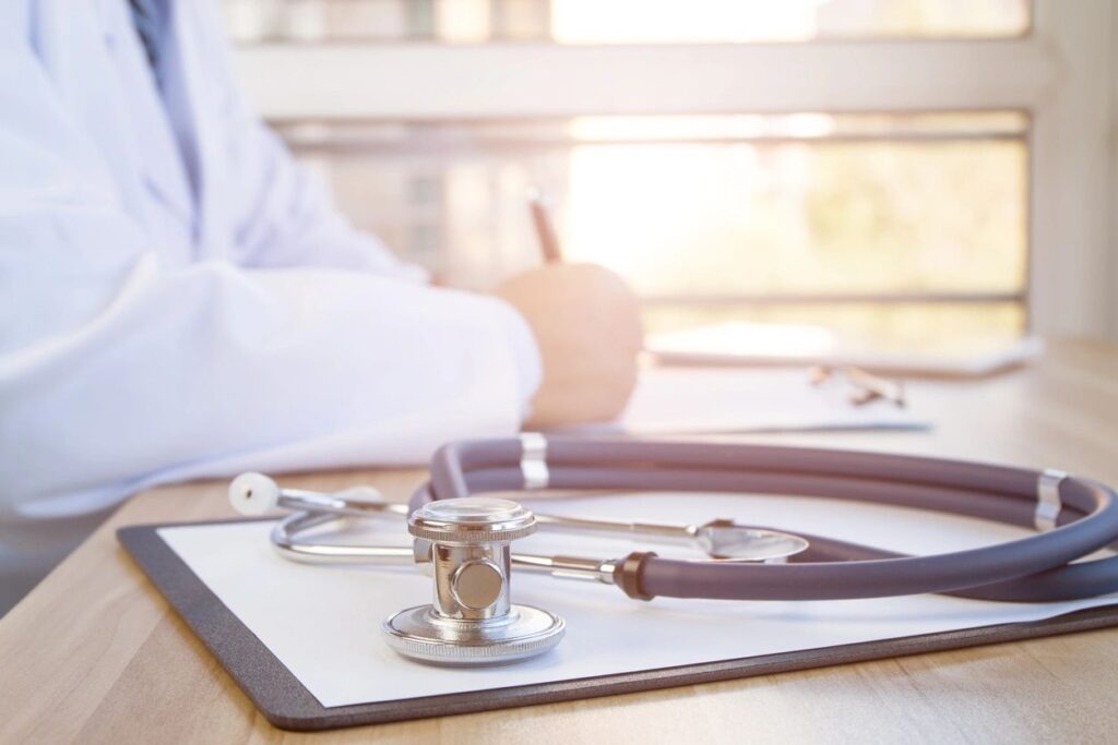 A stethoscope on a clipboard